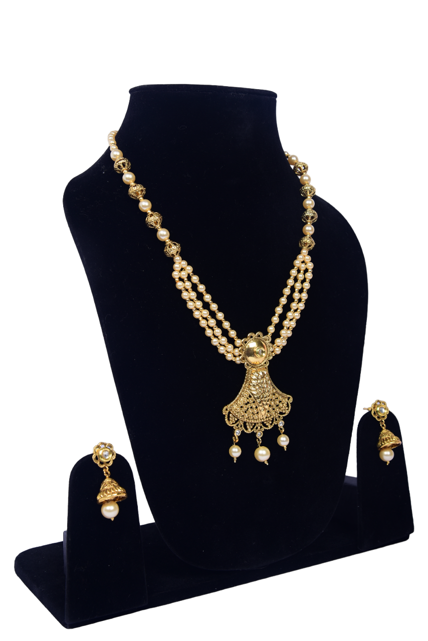 Namokriti Antique Gold-Plated Pearl Layered Necklace Set – Perfect for Festive & Wedding Wear
